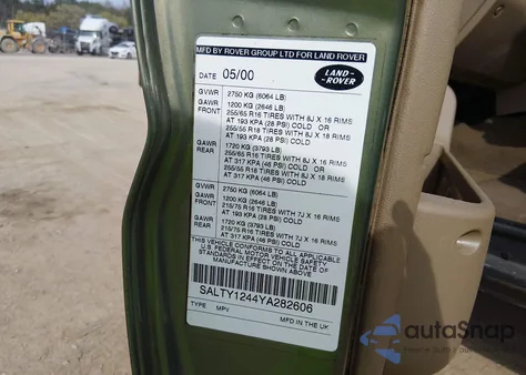 2000 Land Rover Discovery Series Ii Cloth/Series Ii Leather from USA, damaged, VIN SALTY1244YA282606